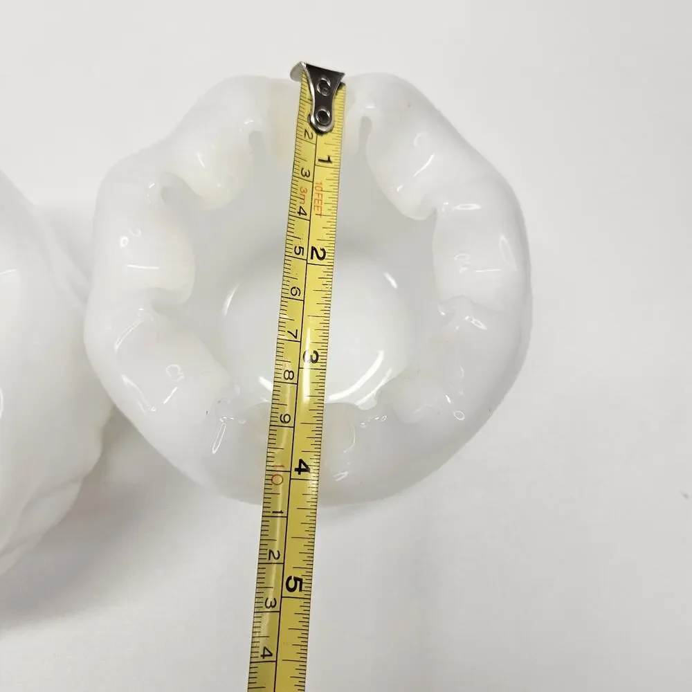 Vintage MCM Pinched Ruffled Rim White Milk Glass Ribbed Vase Planter Pot Set